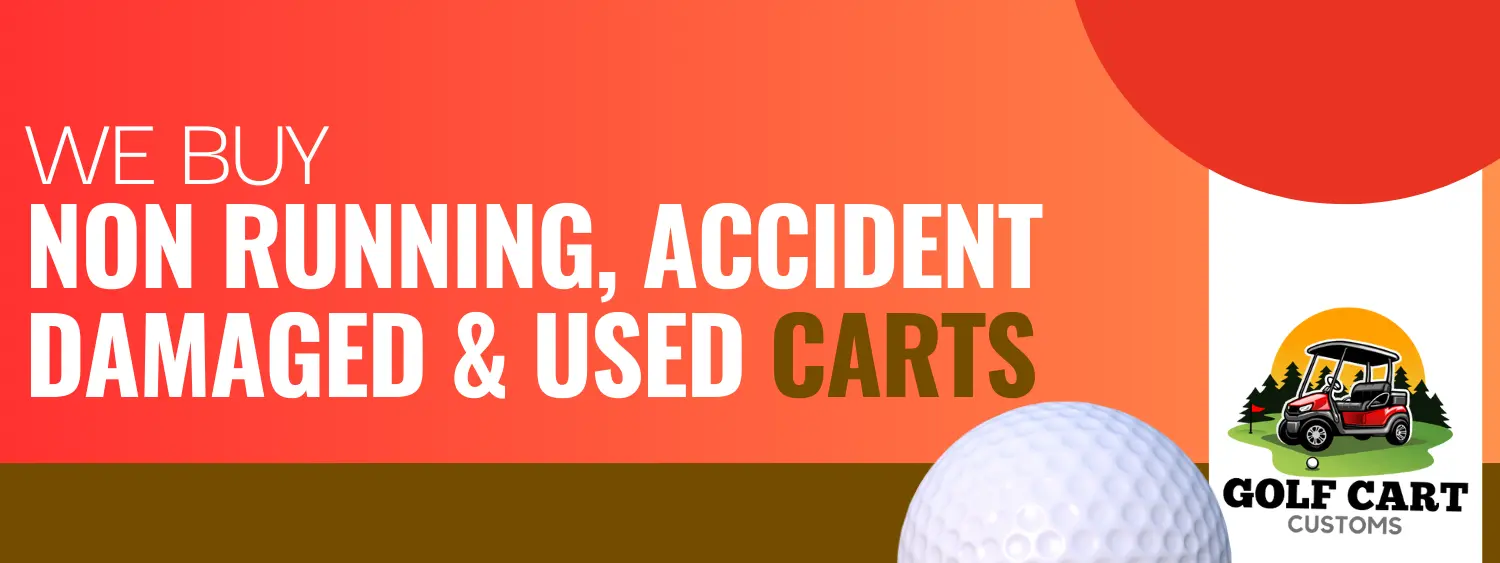 Banner ad reading we buy accident damaged, non-running and used golf carts.