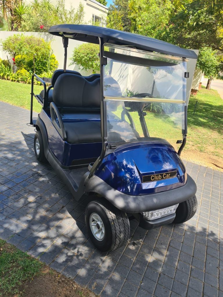 Image of blue golf cart showing upholstery work.